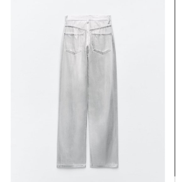 NWT ZARA METALLIC HIGH RISE JEANS WHITE - Picture 3 of 8